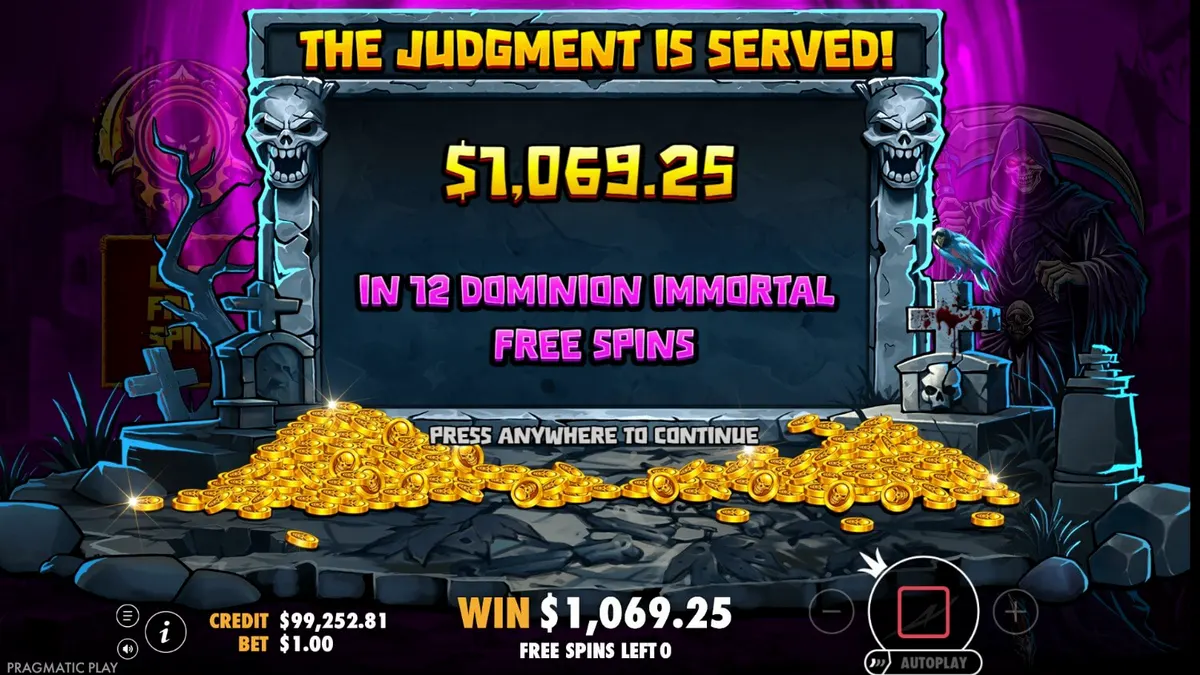 Tampilan visual slot Death Dominion dengan tema horor gotik
